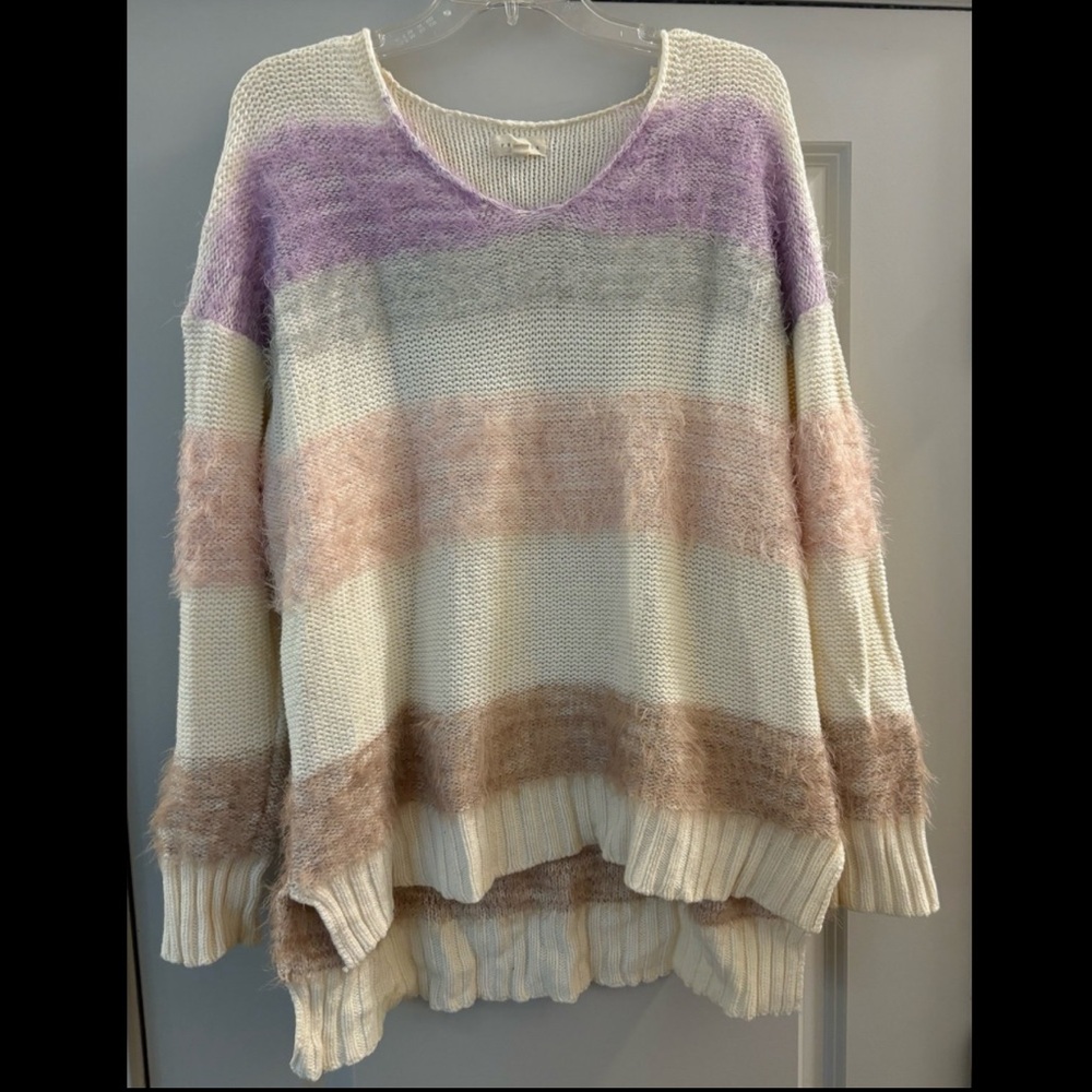 Colorblock striped fuzzy oversize sweater